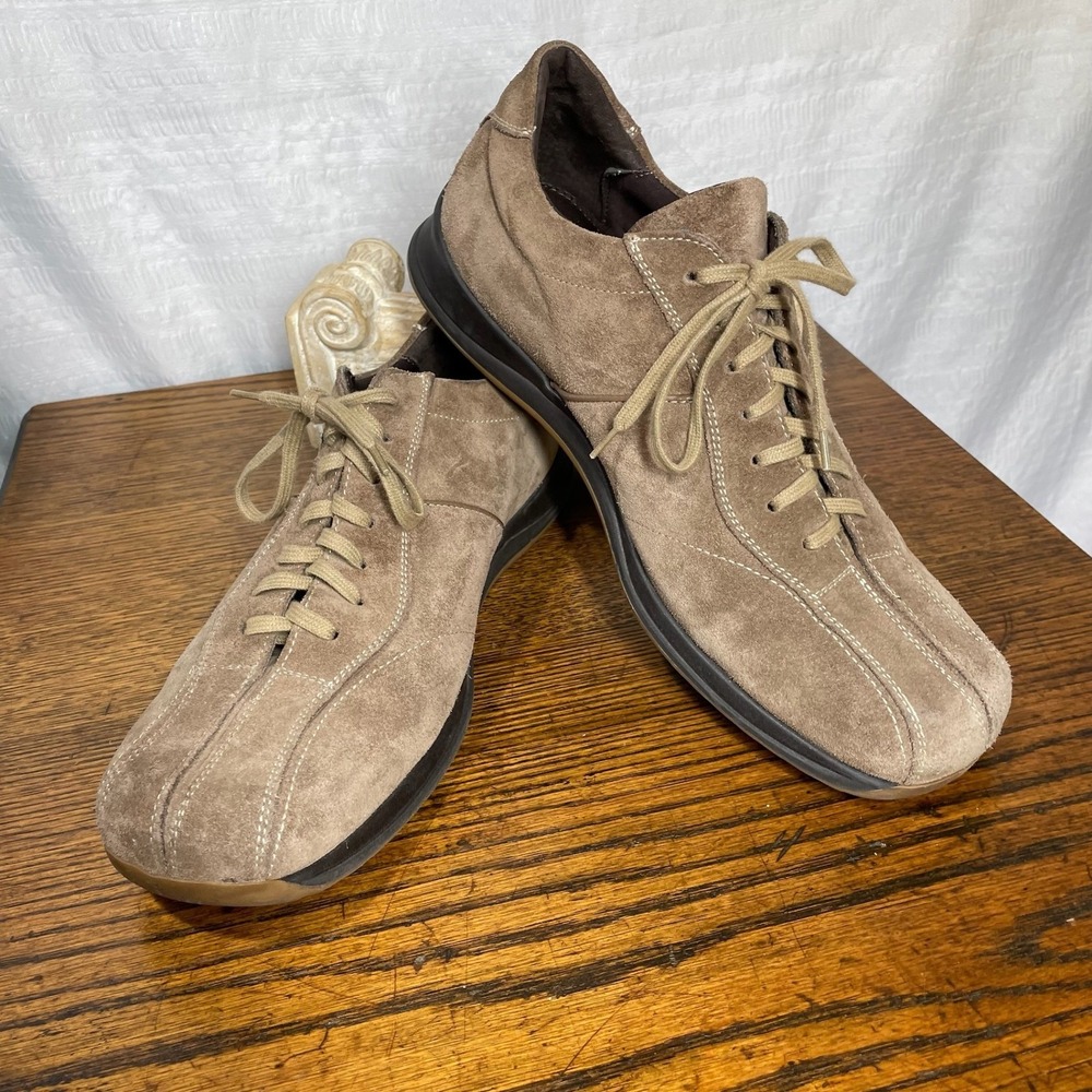 Bacco Bucci Mens Taupe Suede Contrast Stitch Lace Up Walking Sneakers Italy 11.5